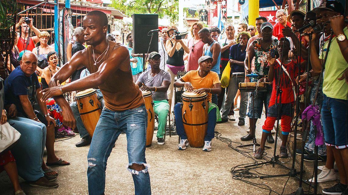 Rumba session in Callejon de Hamel in Havana, Joanna Lumley's documentary film