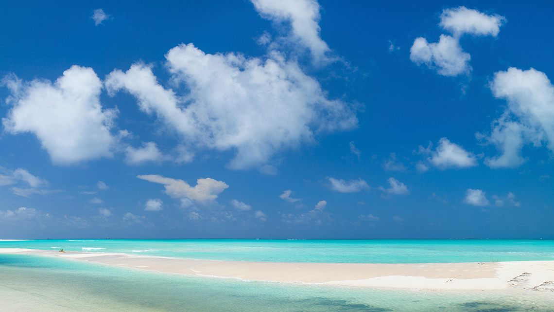 White sand and blue sky in Playa Pilar, Cayo Guillermo, Cuba