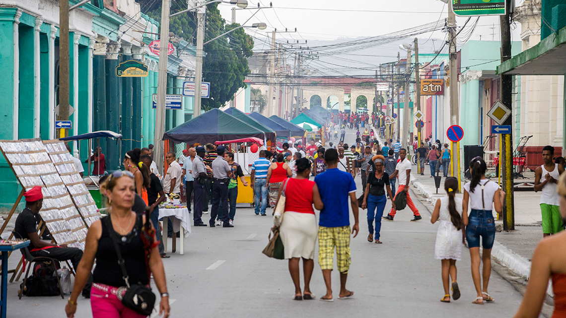 Busy streets in the city of Guantanamo in Eastern Cuba