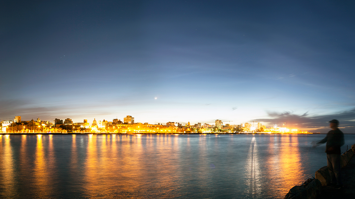 View of Havana City across the bay at night