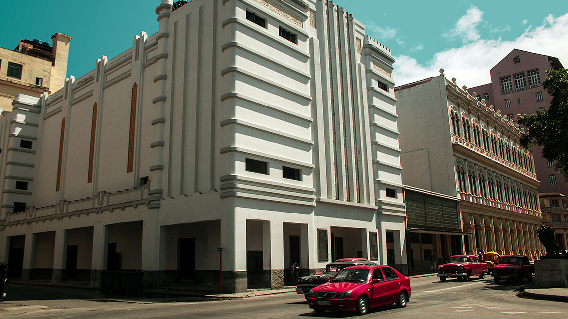 Fausto Theatre seen from Paseo del Prado in Old Havana