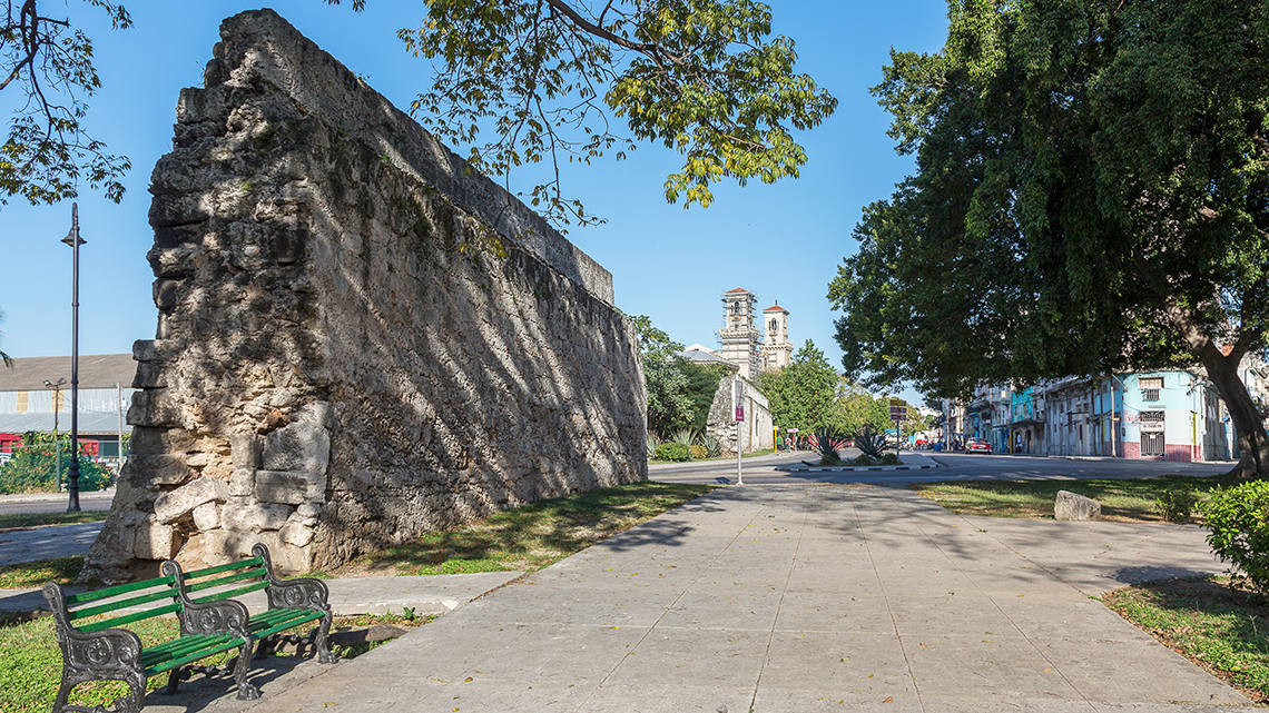 Fragment of the wall around Havana, in the backgorund Havana Train Terminal