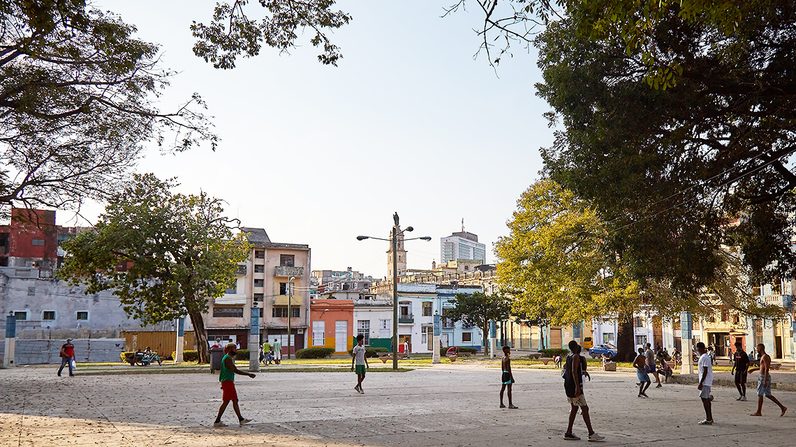 Cuban kids playing football in Parque Trillo in Havana Centro