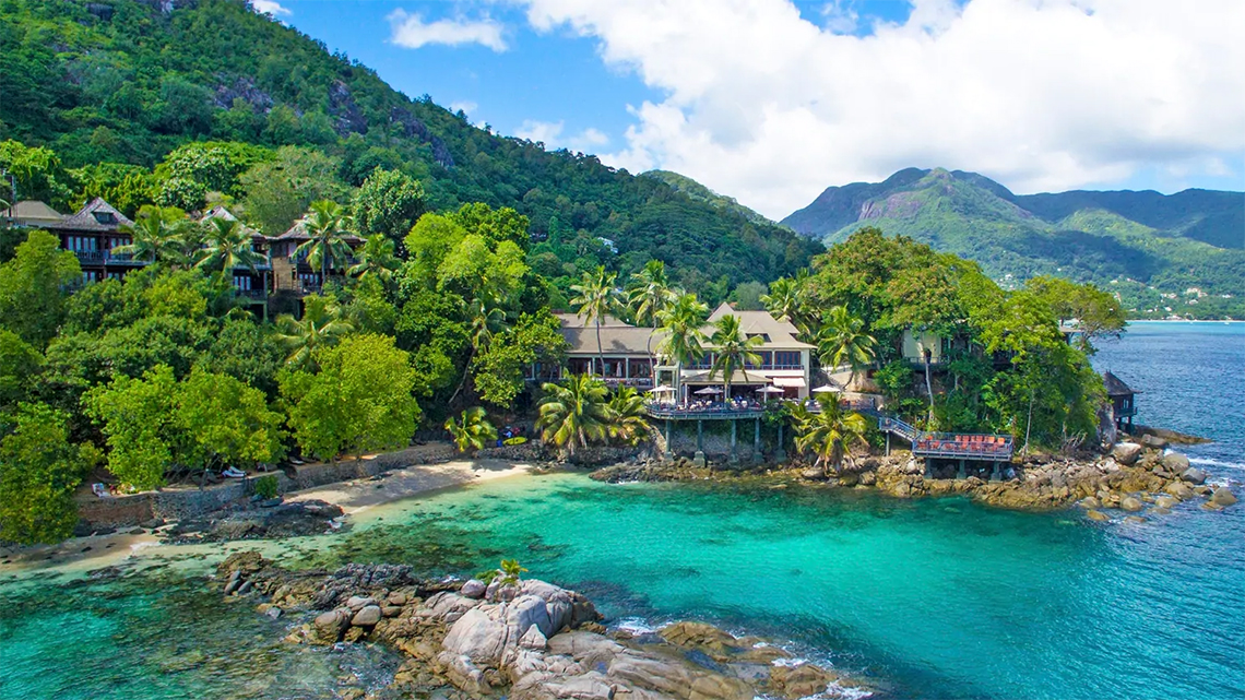 Nestled among the exhuberant vegetation the Hilton Seychelles Northolme Resort & Spa in Glacis, Mahe, The Seychelles