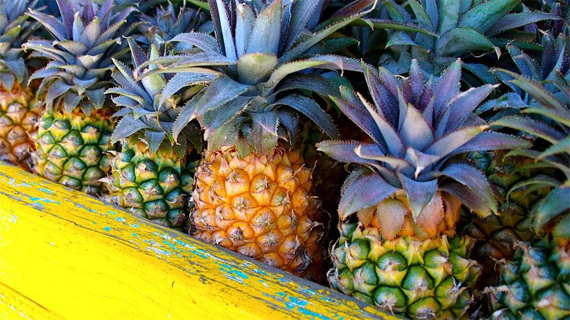 Cart full of pineapples seen in the streets of Antigua