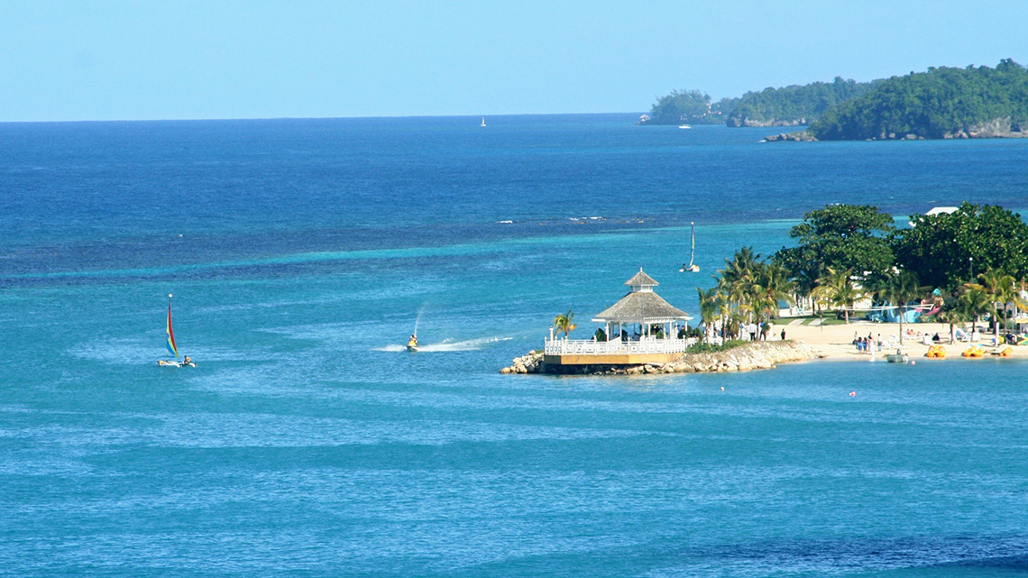 Blue waters of the Caribbean Sea in Ocho Rios, Jamaica