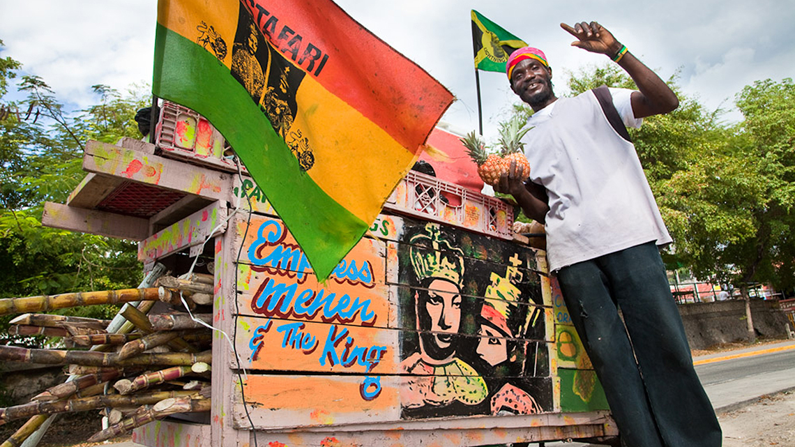 Jamaican rastaman in Port Antonio, near the Piggy's Jerk Centre